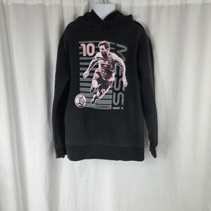 Messi Hoodie Youth Large Black Lionel 10 Soccer Graphic Sweatshirt Pullover